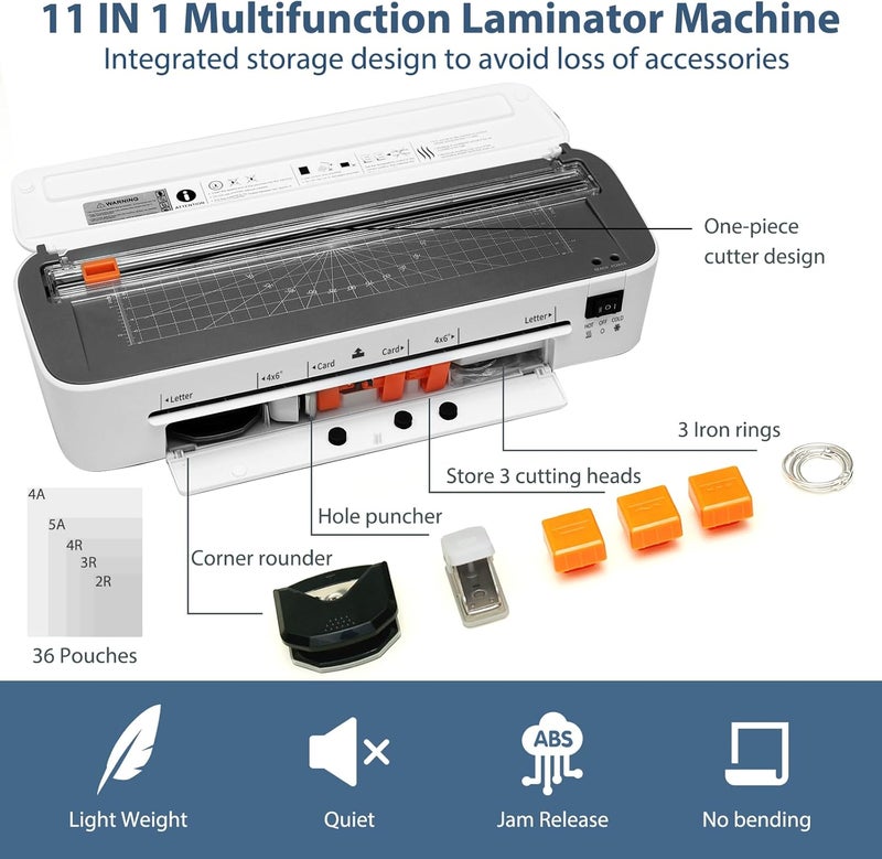 OidoZac Laminator Machine, 11 in 1 Laminating Never Jam Technology with 36 Laminating Sheets, 9 Inch Thermal Laminator A4 Laminating Machine Hot & Cold with Paper Trimmer for Home Office School - Image 2